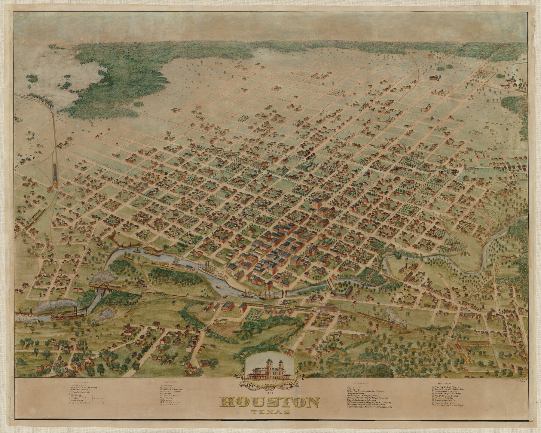 93908, Bird's Eye View of the City of Houston, Texas, Holcomb Digital Map Collection