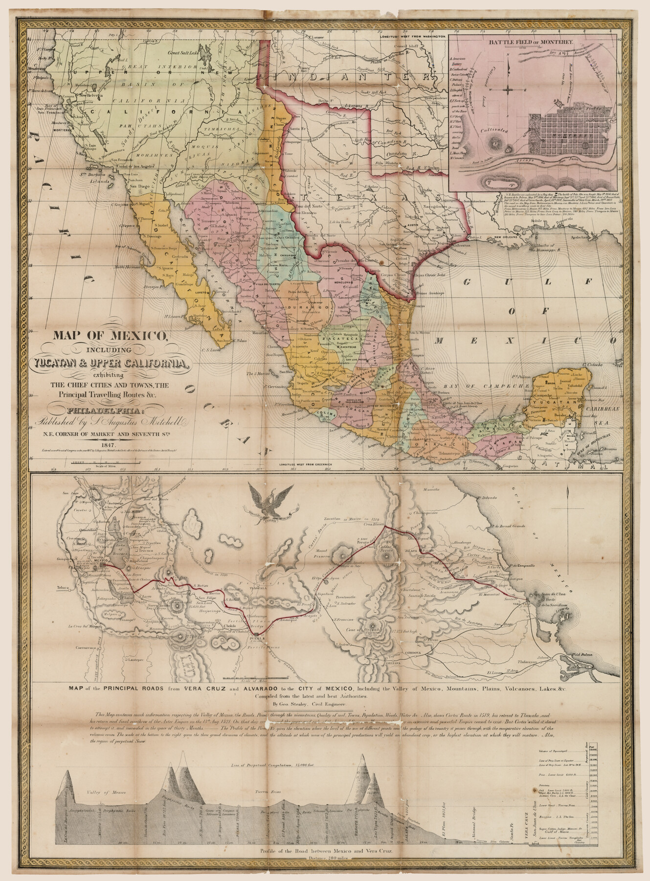 93936, Map of Mexico, including Yucatan & Upper California, exhibiting the chief cities and towns, the principal travelling routes &c., Rees-Jones Digital Map Collection