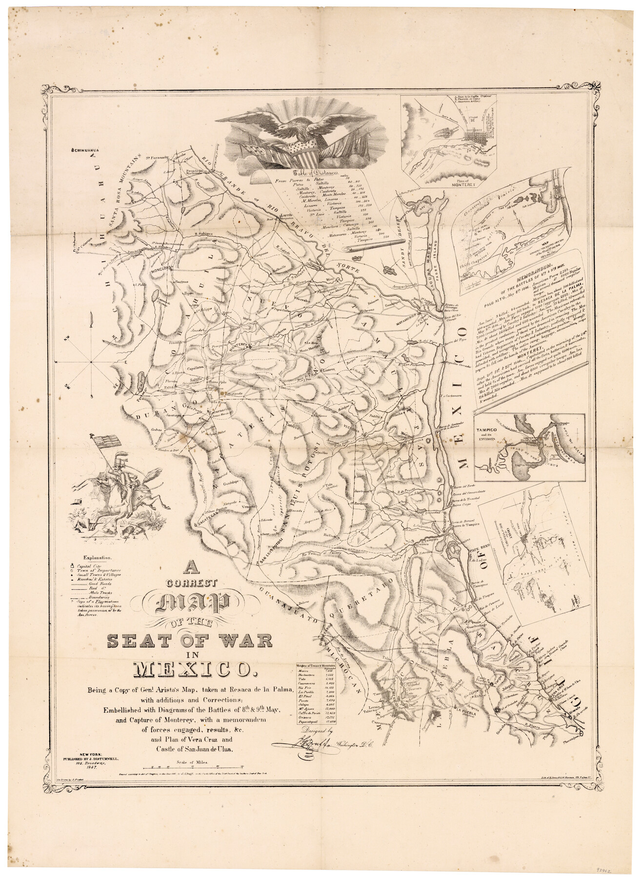 93962, A Correct Map of the Seat of War in Mexico Being a Copy of Genl Arista's Map, taken at Resaca de la Palma, with additions and Corrections, General Map Collection