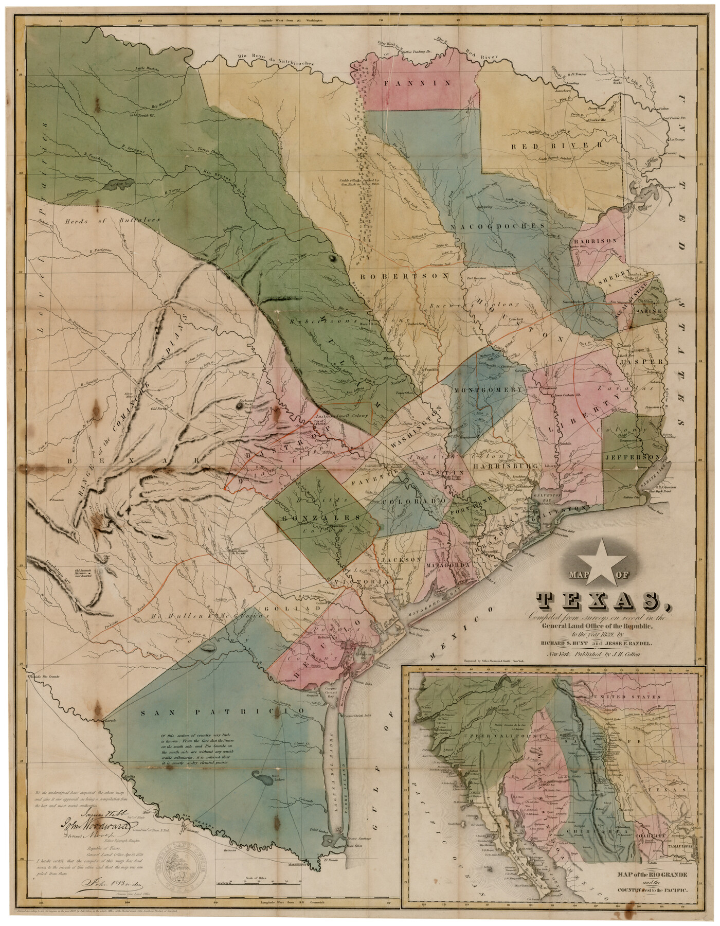 93986, Map of Texas, compiled from surveys on record in the General Land Office of the Republic to the year 1839, Rees-Jones Digital Map Collection