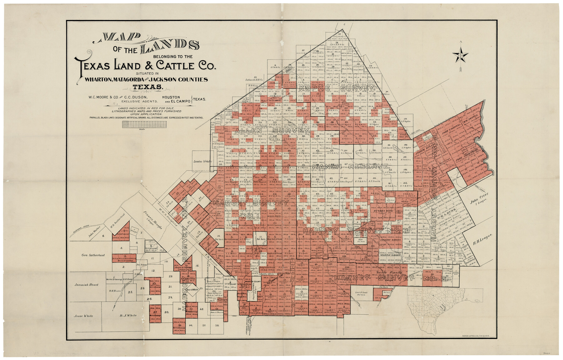 94020, Map of the Lands belonging to the Texas Land & Cattle Co. situated in Wharton, Matagorda and Jackson Counties, Texas, General Map Collection
