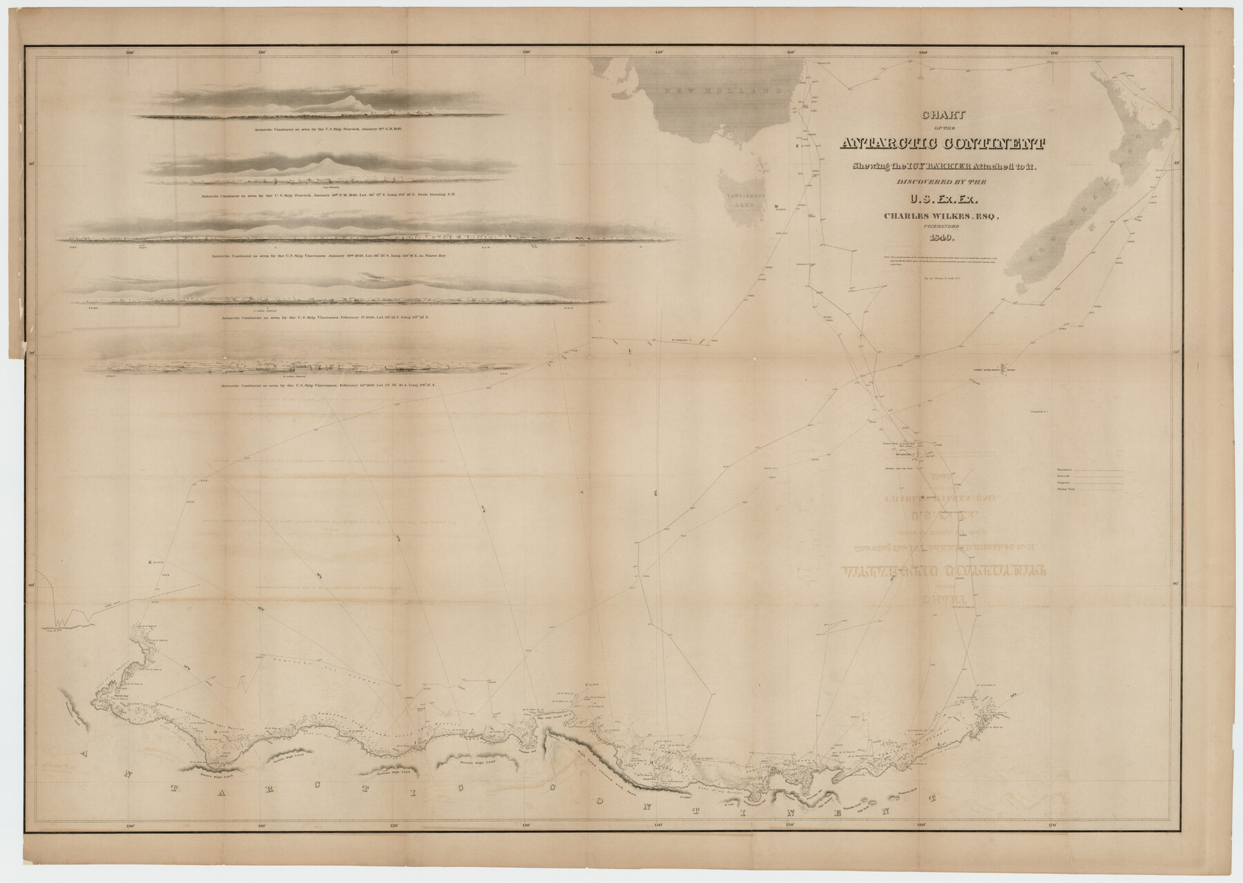 94058, Chart of the Antarctic Continent shewing the icy barrier attached to it discovered by the U.S. Ex. Ex., Rees-Jones Digital Map Collection
