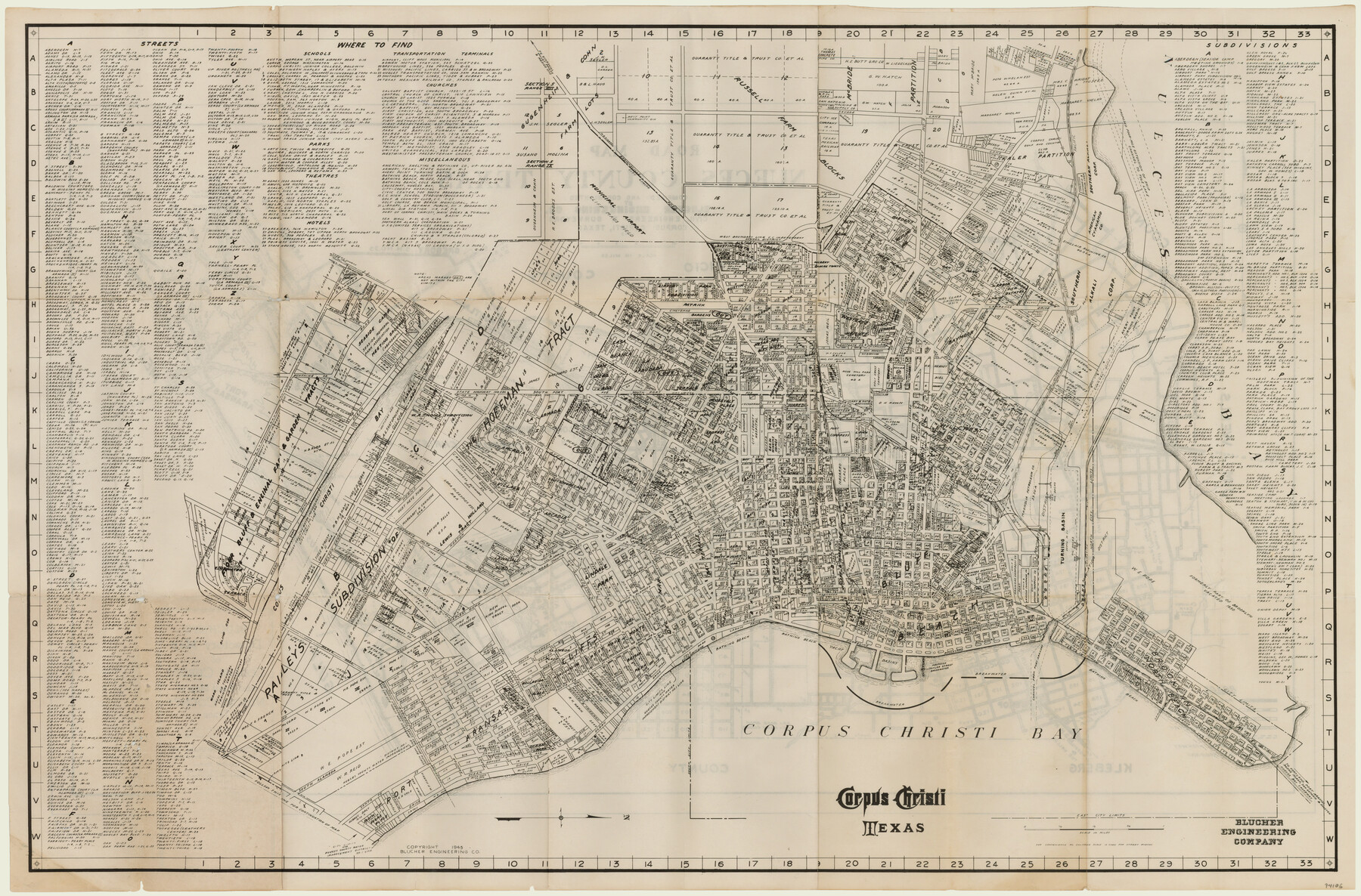94106, Blucher's Directory Map of Corpus Christi and Road Map of Nueces County, General Map Collection
