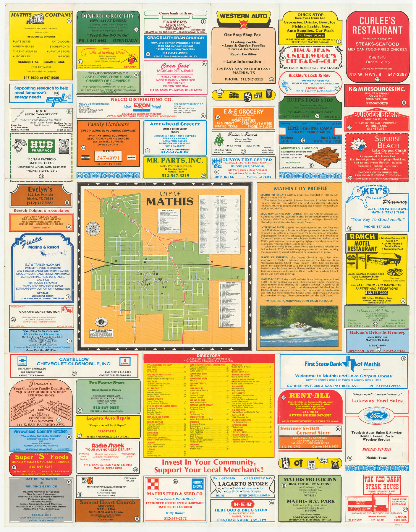 94171, Lake Corpus Christi and a city map of Mathis, Texas [Verso], General Map Collection