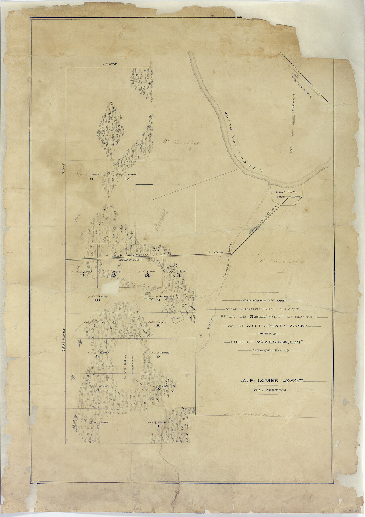 94242, Subdivision of the W.W. Arrington Tract situated 3 miles west of Clinton in DeWitt County, Texas owned by Hugh F. McKenna, Esqr., New Orleans, General Map Collection