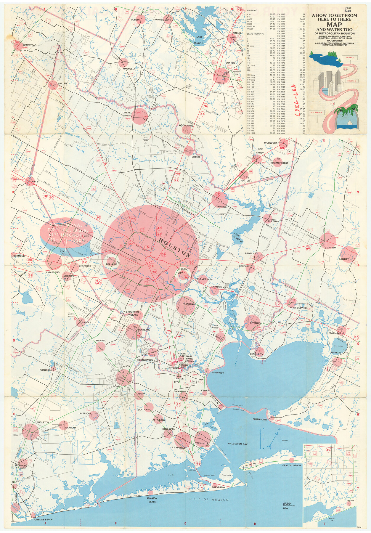 94361, A How to Get From Here to There Map and Water Too of Metropolitan Houston, General Map Collection