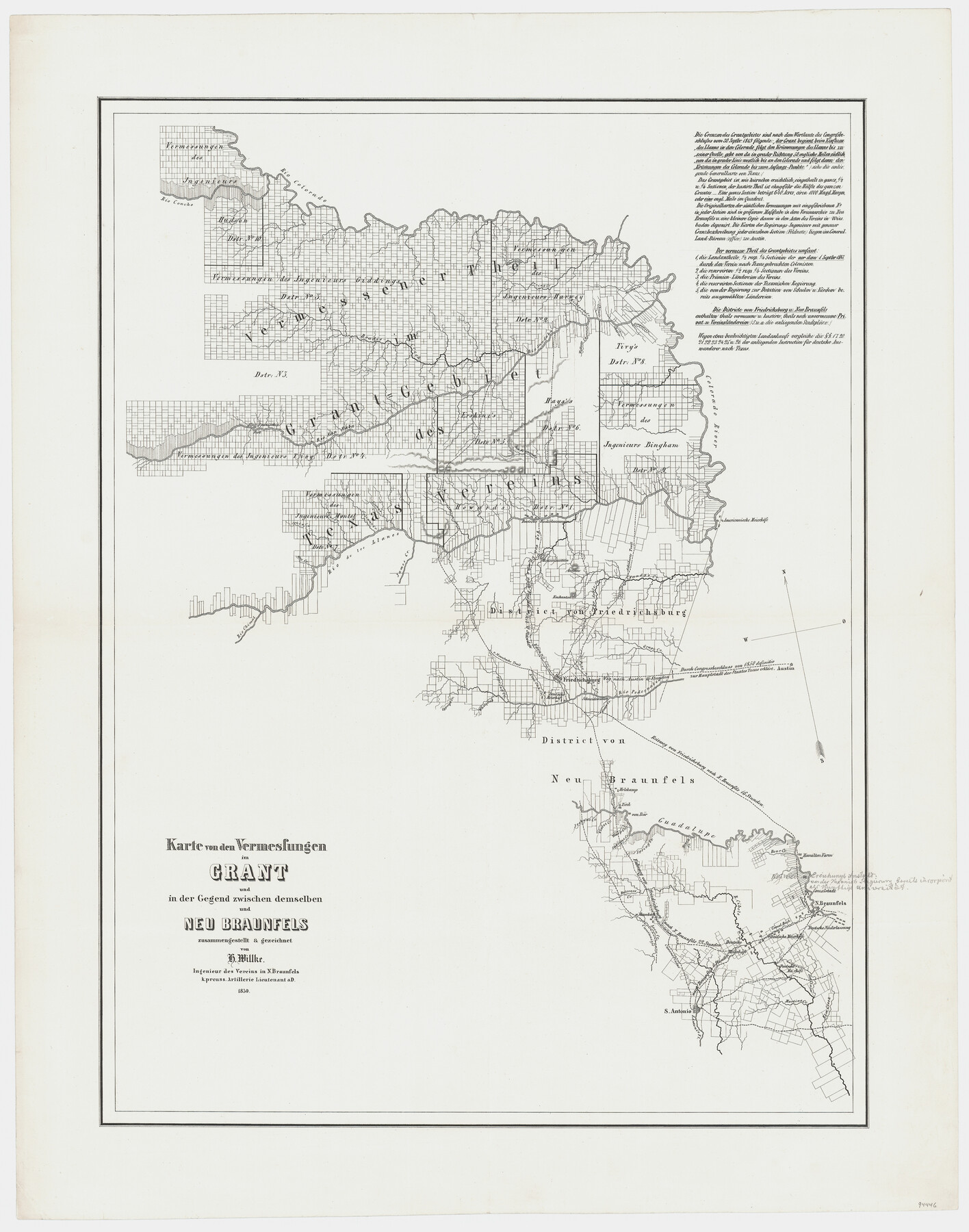 94446, Karte von den Vermessungen im Grant und in der Gegend zwischen demselben und Neu Braunfels, General Map Collection