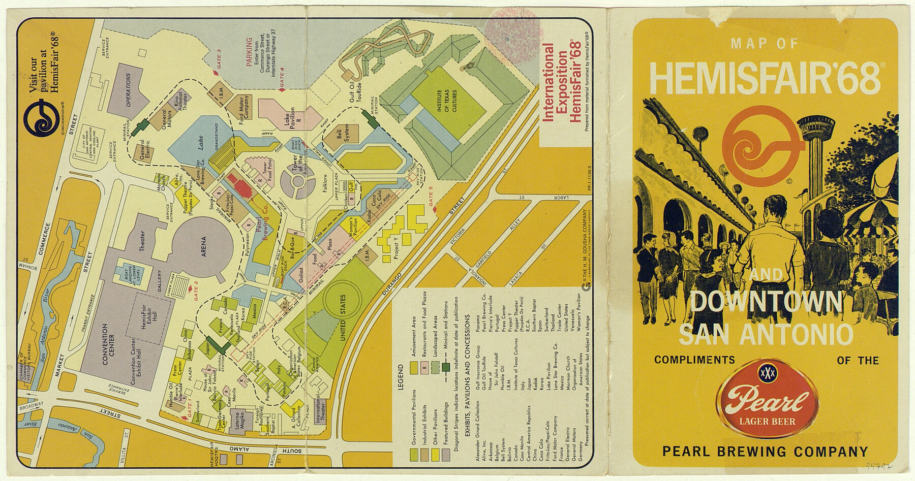 94792, Map of Hemisfair '68 and Downtown San Antonio compliments of the Pearl Brewing Company, General Map Collection