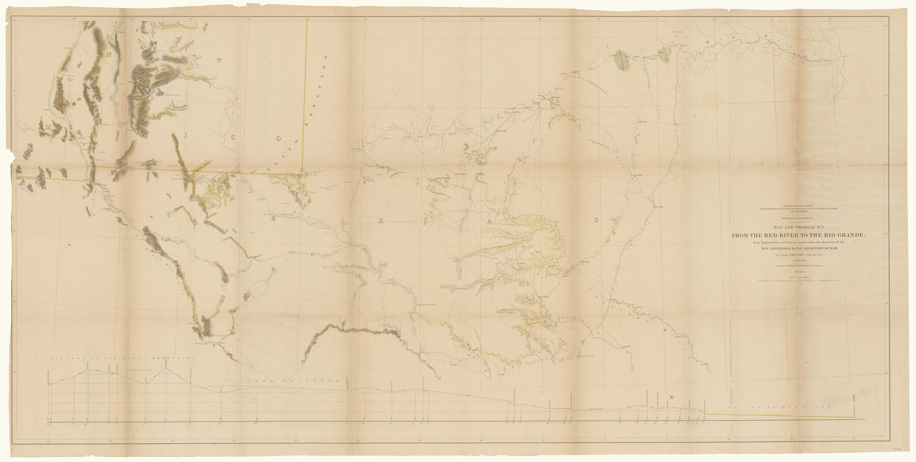 95176, Map and Profile No. 1 from the Red River to the Rio Grande; from explorations and surveys made under the direction of the Hon. Jefferson Davis, Secretary of War by Captain John Pope, Corps. Topl Engrs., General Map Collection