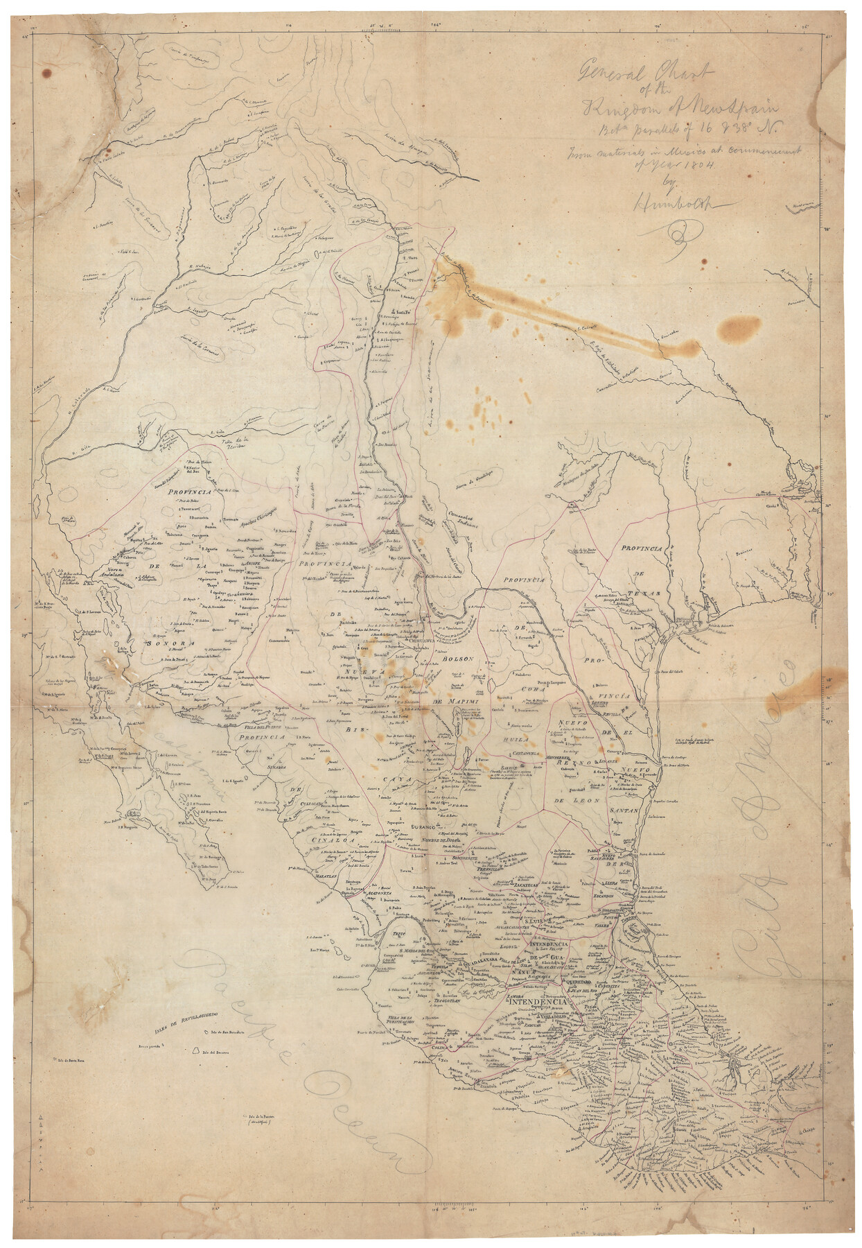 95310, General Chart of the Kingdom of New Spain betn. parallels of 16 & 38° N. from materials in Mexico at commencement of year of 1804, Library of Congress