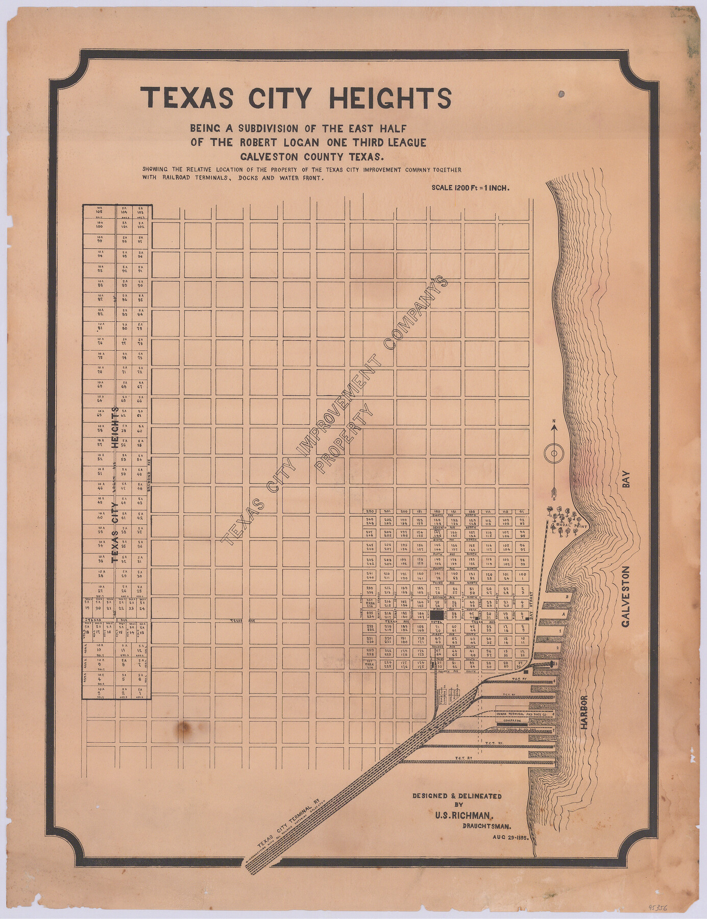 95356, Texas City Heights being a subdivision of the east half of the Robert Logan one third league, Galveston County, Texas, General Map Collection