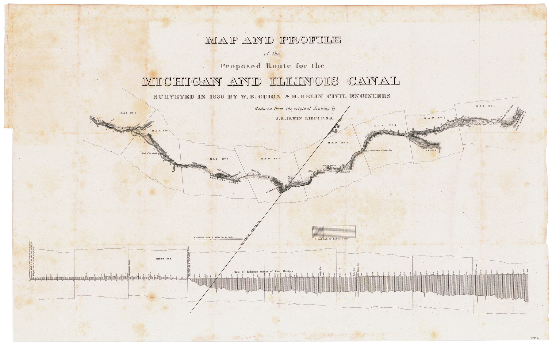95692, Map and Profile of the Proposed Route for the Michigan and Illinois Canal, General Map Collection