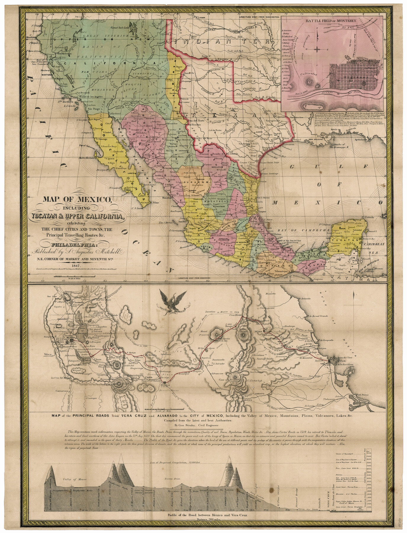 95697, Map of Mexico, Including Yucatan & Upper California, exhibiting the Chief Cities and Towns, the Principal Travelling Routes &c., General Map Collection