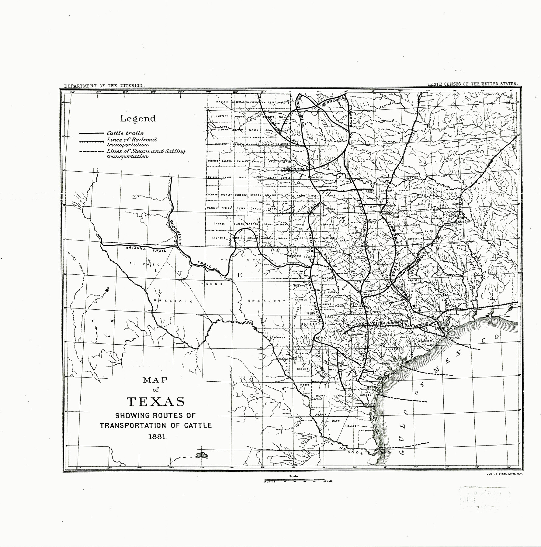 95718, Map of Texas Showing Routes of Transportation of Cattle, Library of Congress