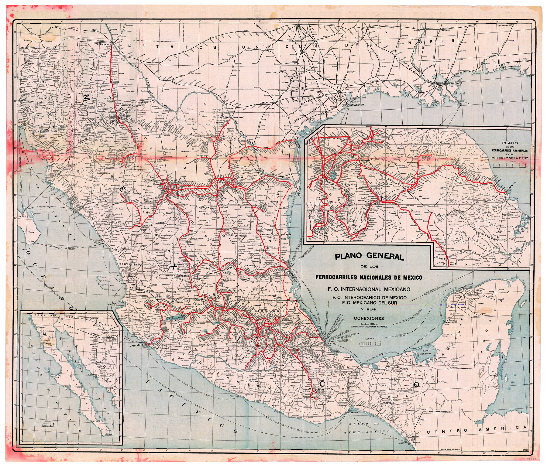 95743, Plano General de los Ferrocarriles Nacionales de Mexico, F.C. Internacional Mexicano, F.C. Interoceanico de Mexico, F.C. Mexicano del sur y sus Conexiones, General Map Collection - 1