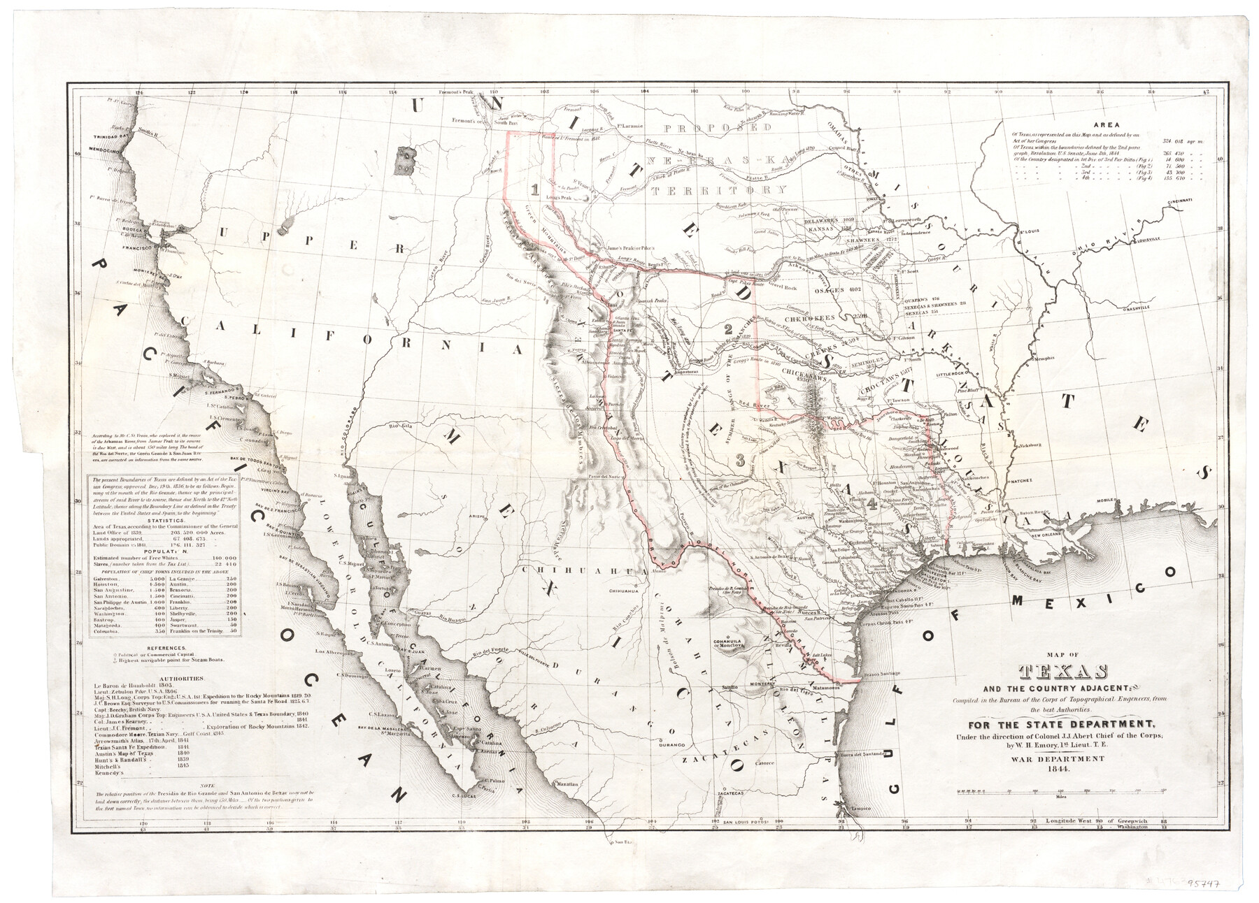 95747, Map of Texas and the Country Adjacent: Compiled in the Bureau of the Corps of Topographical Engineers from the best Authorities, General Map Collection