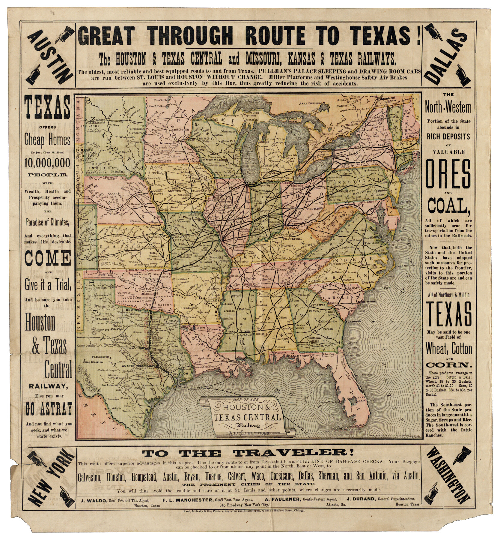 95753, Map of the Houston & Texas Central Railway and connections, Cobb Digital Map Collection