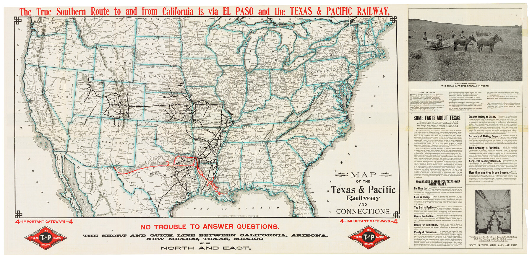 95770, Map of the Texas & Pacific Railway and connections, Cobb Digital Map Collection - 1