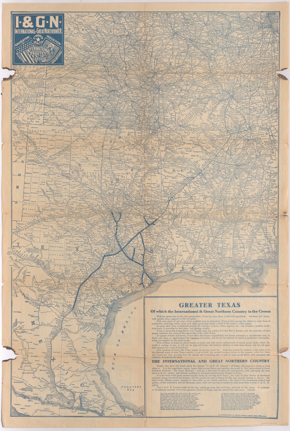 95779, I. & G. N. - International and Great Northern R.R. - International Route - Galveston, Ft. Worth, Waco, Houston, Austin, Laredo, San Antonio, Cobb Digital Map Collection - 1