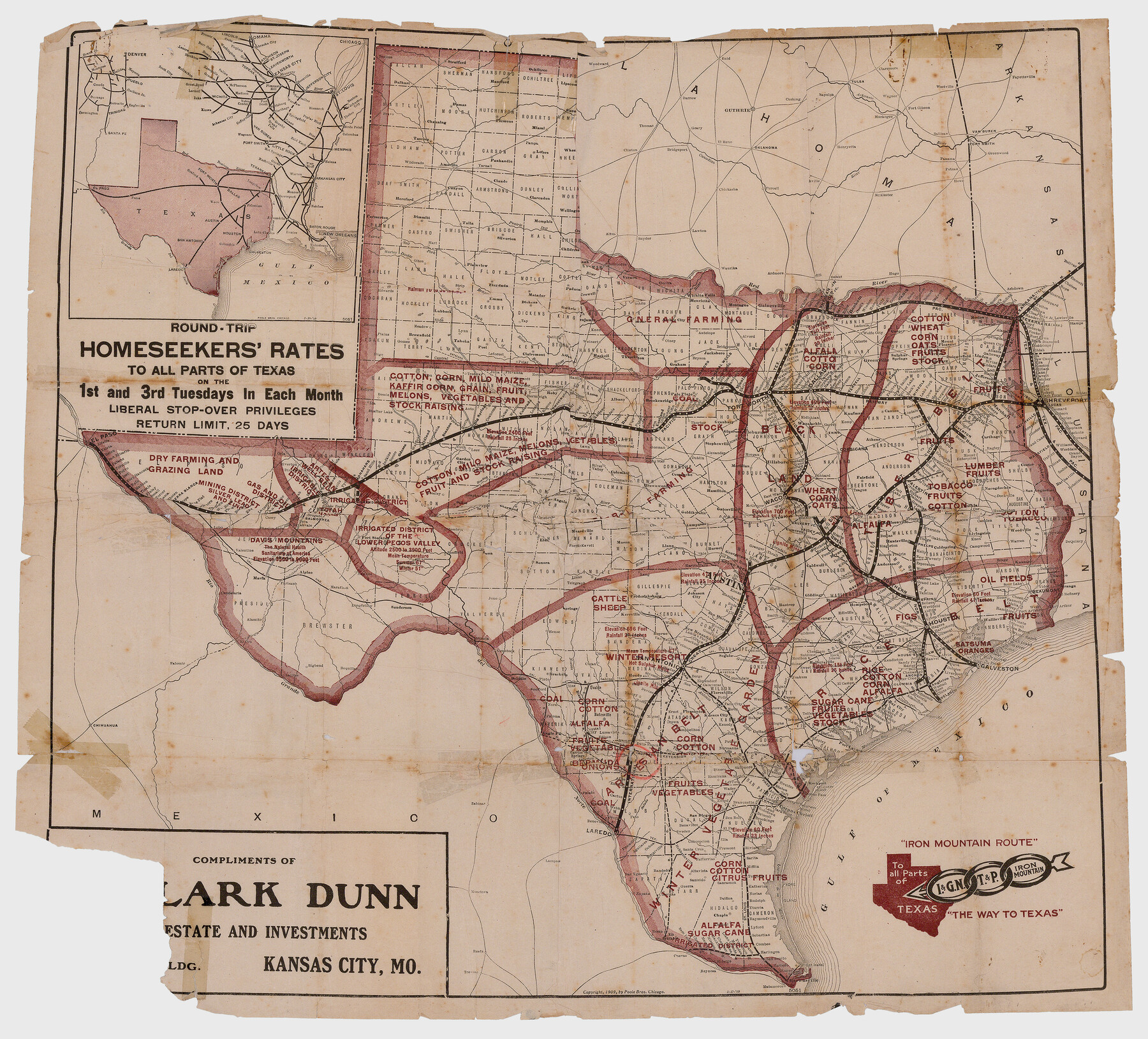 95793, "Iron Mountain Route" to all parts of Texas - I. & G. N., T. & P., Iron Mountain - "The Way to Texas", Cobb Digital Map Collection
