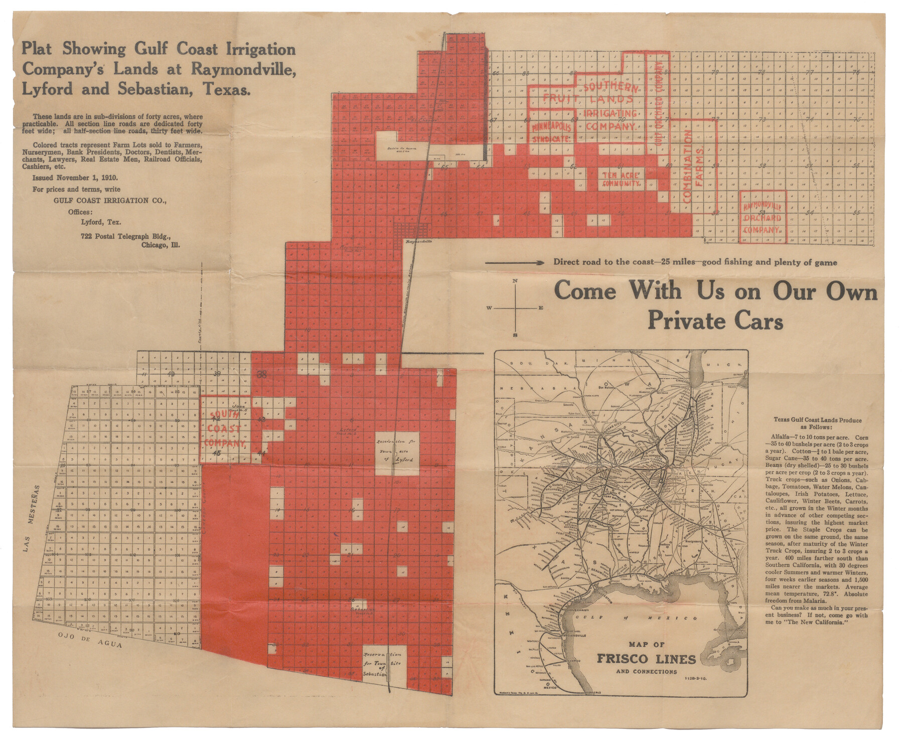 95797, Plat showing Gulf Coast Irrigation Company's lands at Raymondville, Lyford and Sebastian, Texas., Cobb Digital Map Collection
