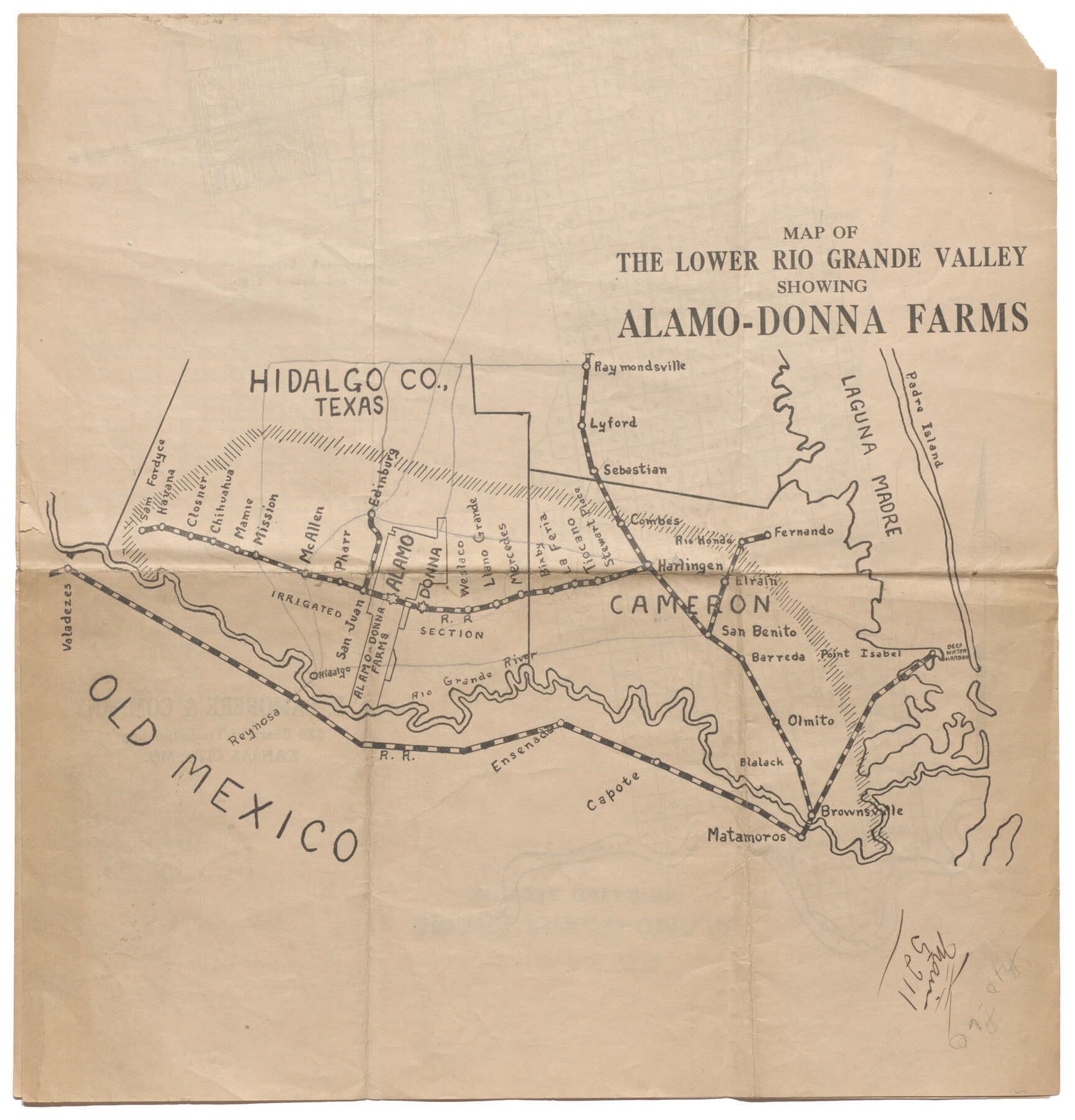 95801, Map of the Lower Rio Grande Valley showing Alamo-Donna Farms, Cobb Digital Map Collection