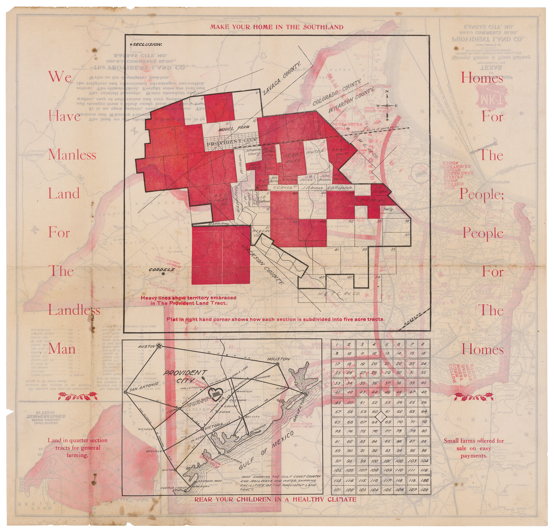 95819, [Plat map of Provident City and surrounding] / Map showing the Gulf Coast Country and Railways and Water Shipping Facilities of the Provident Land Tract, Cobb Digital Map Collection