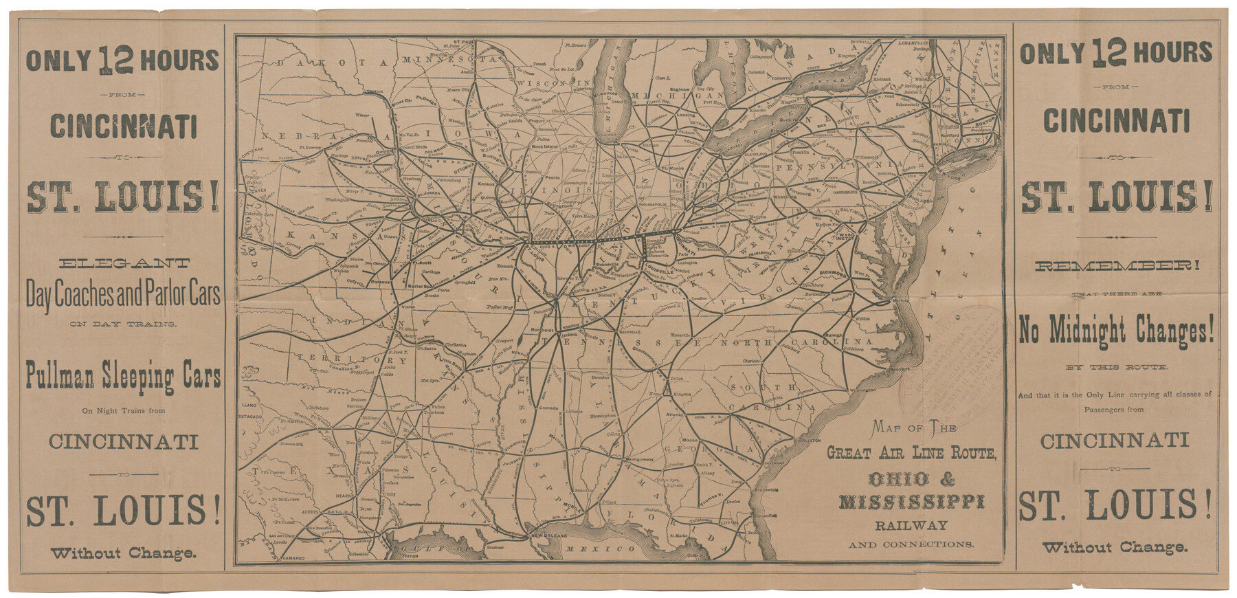 95820, Map of the Great Air Line Route, Ohio & Mississippi Railway and connections, Cobb Digital Map Collection - 1