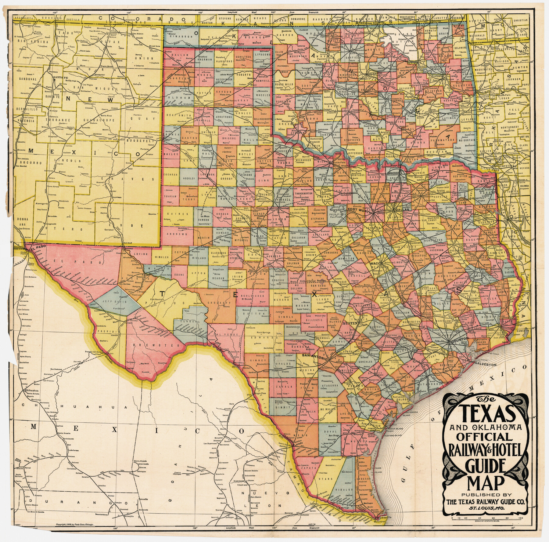 95892, The Texas and Oklahoma Official Railway & Hotel Guide Map, Cobb Digital Map Collection
