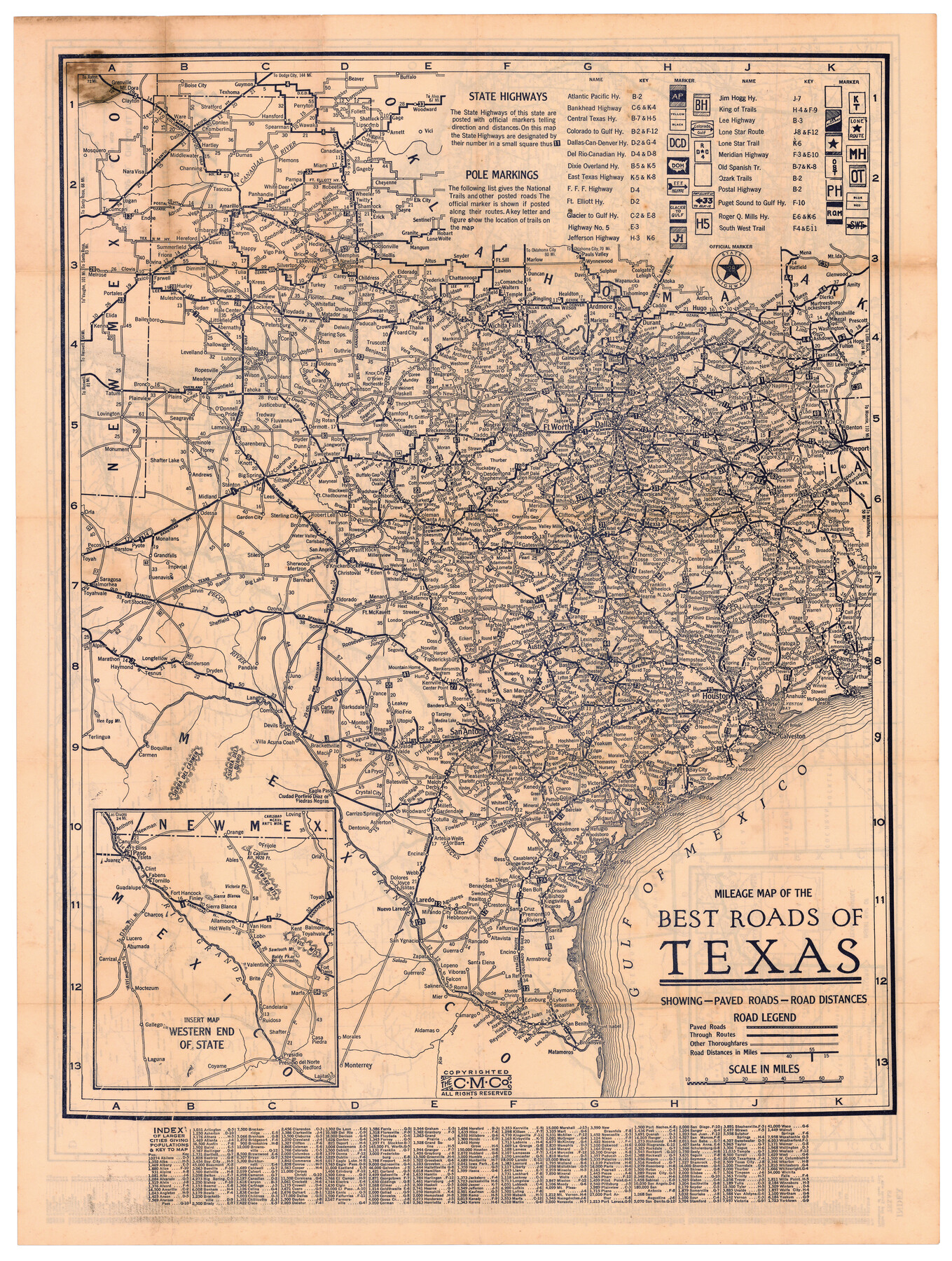 95894, Mileage Map of the Best Roads of Texas showing paved roads, road distances, Cobb Digital Map Collection - 1
