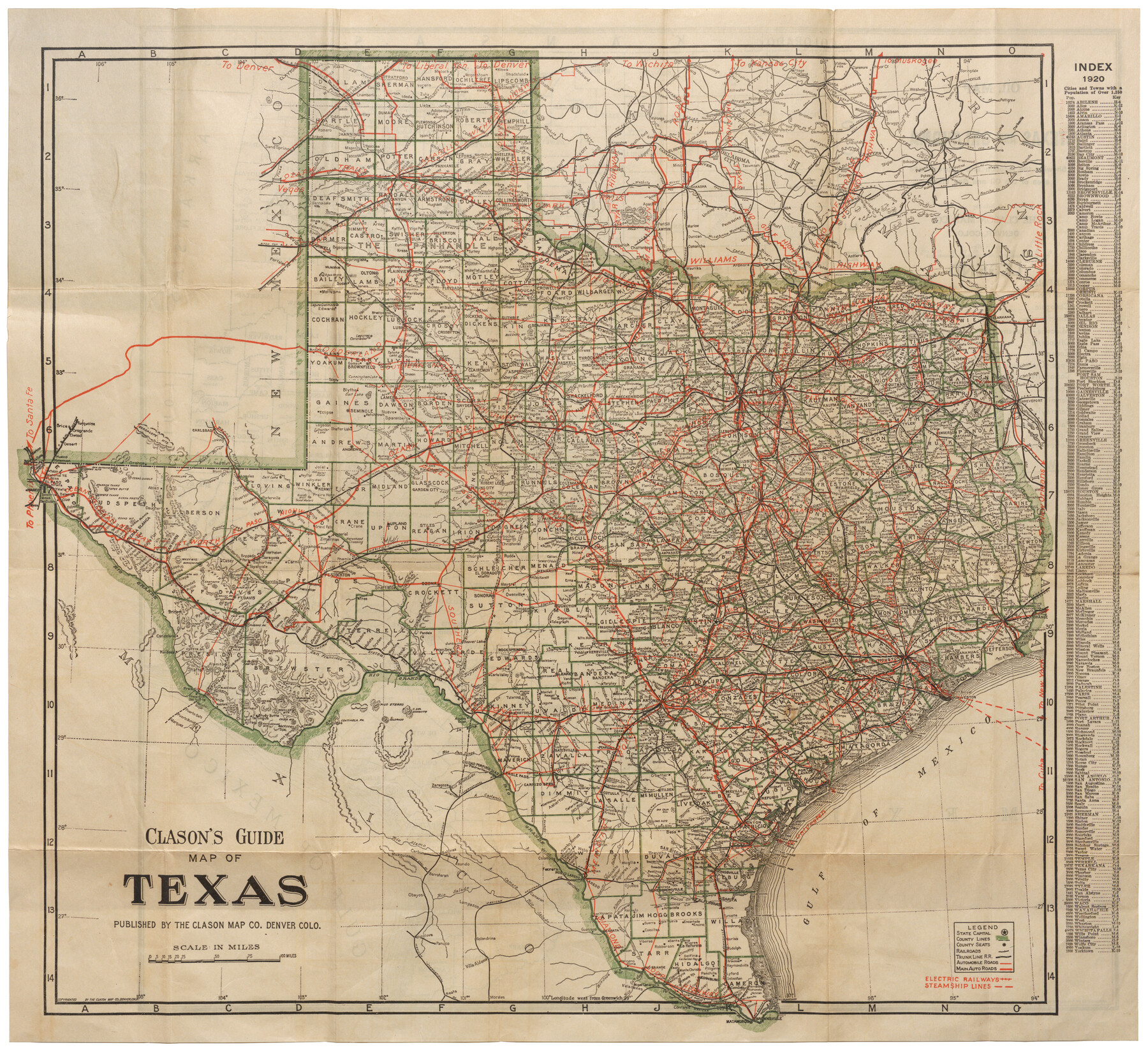 95896, Clason's Guide Map of Texas, Cobb Digital Map Collection