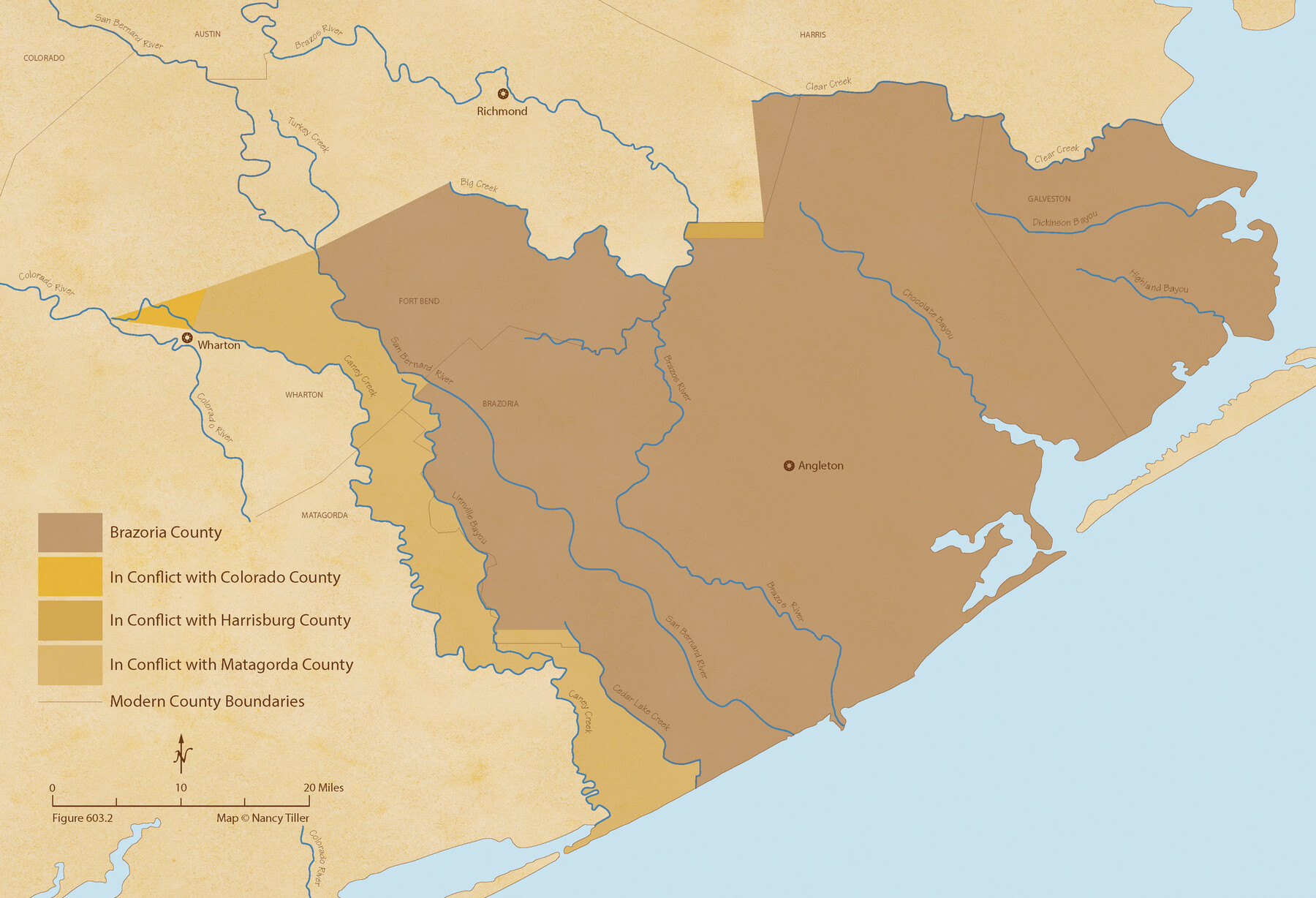 96043, The Chief Justice County of Brazoria. Lands in Conflict with Colorado, Harrisburg, Matagorda Counties, Nancy and Jim Tiller Digital Collection