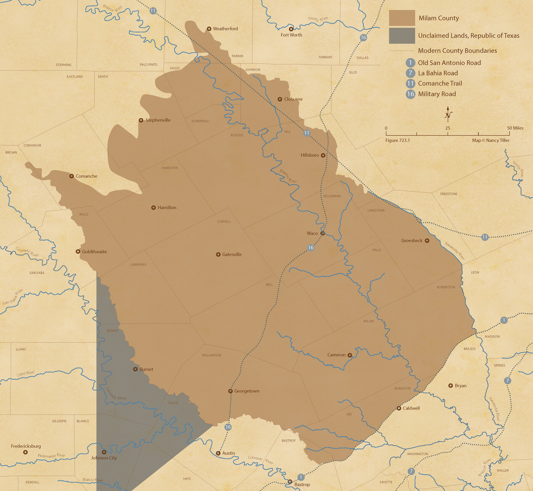 96225, The Republic County of Milam. Proposed, Late Fall 1837, Nancy and Jim Tiller Digital Collection