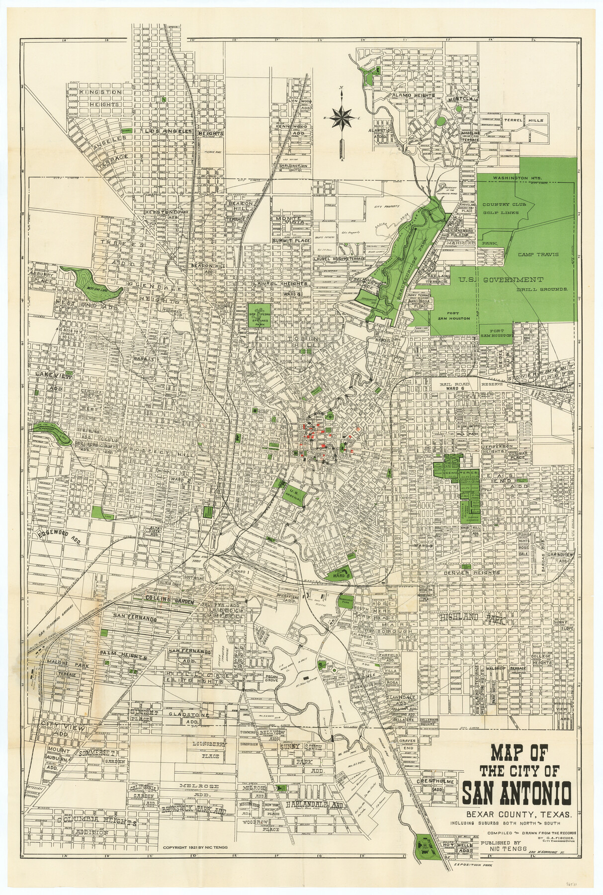 96511, Map of the City of San Antonio, Bexar County, Texas including suburbs, north and south, General Map Collection
