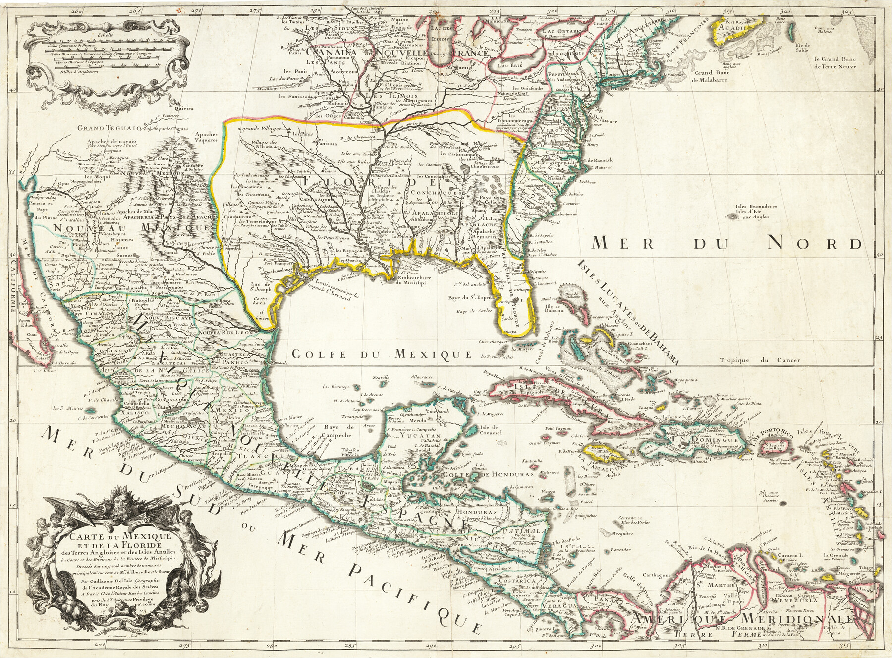 96519, Carte du Mexique et de la Floride des Terres Angloises et des Isles Antilles du cours et des environs de la Riviere de Mississipi, Holcomb Digital Map Collection
