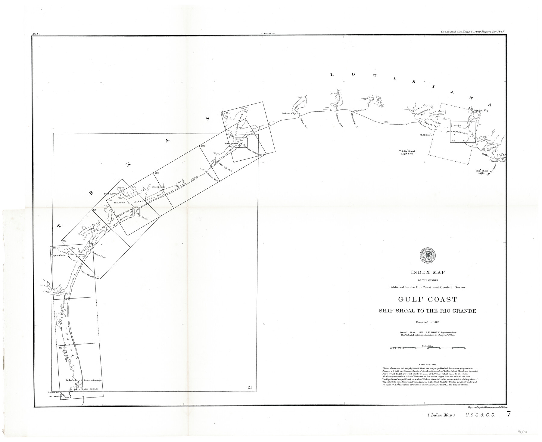 96559, Index Map to the Charts Published by the U.S. Coast and Geodetic Survey - Gulf Coast, Ship Shoal to the Rio Grande, General Map Collection