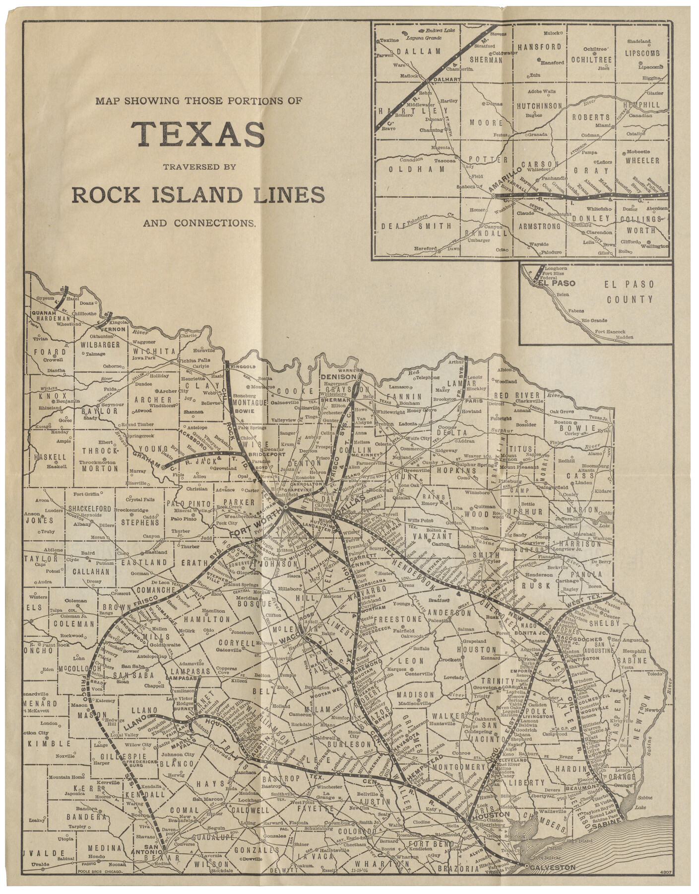 96588, Map showing those portions of Texas traversed by Rock Island Lines and connections, Cobb Digital Map Collection - 1