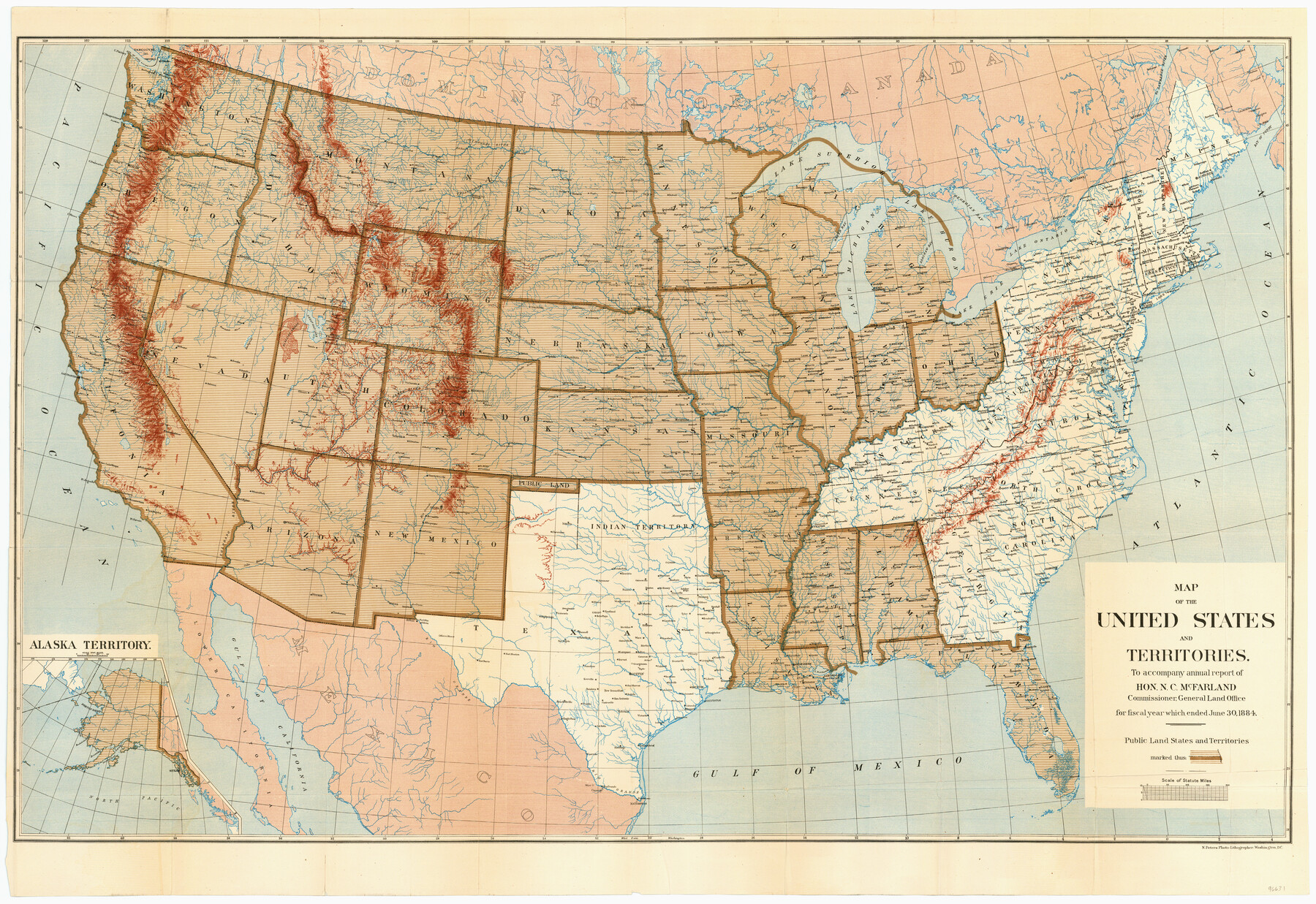 96631, Map of the United States and Territories to accompany annual report of Hon. N.C. McFarland, Commissioner, General Land Office for fiscal year which ended June 30, 1884, General Map Collection