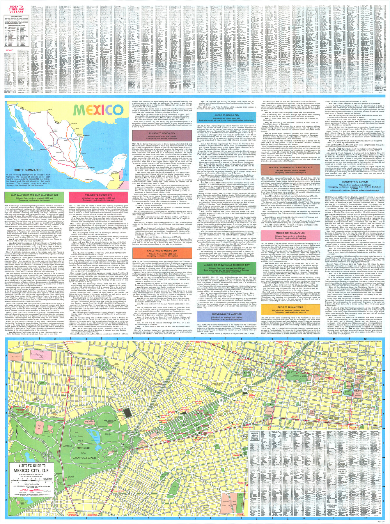 96822, Visitor's Guide to Mexico City, D.F. [and Index to Cities and Villages and Route Summaries], General Map Collection