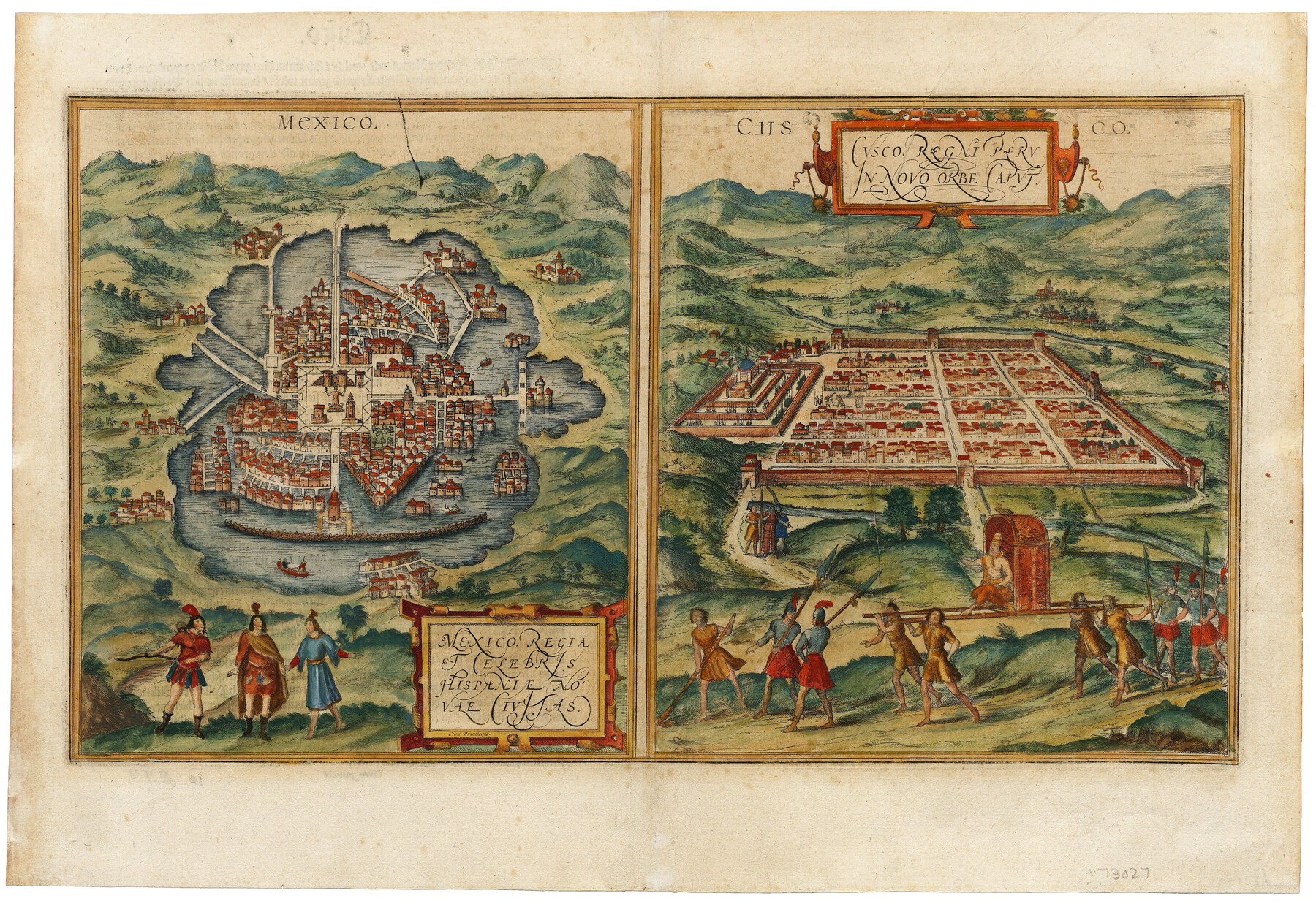97025, Mexico, Regia et Celebris Hispaniae Novae Civitas [and] Cusco, Rengi Peru in Novo Orbe Casvt, General Map Collection
