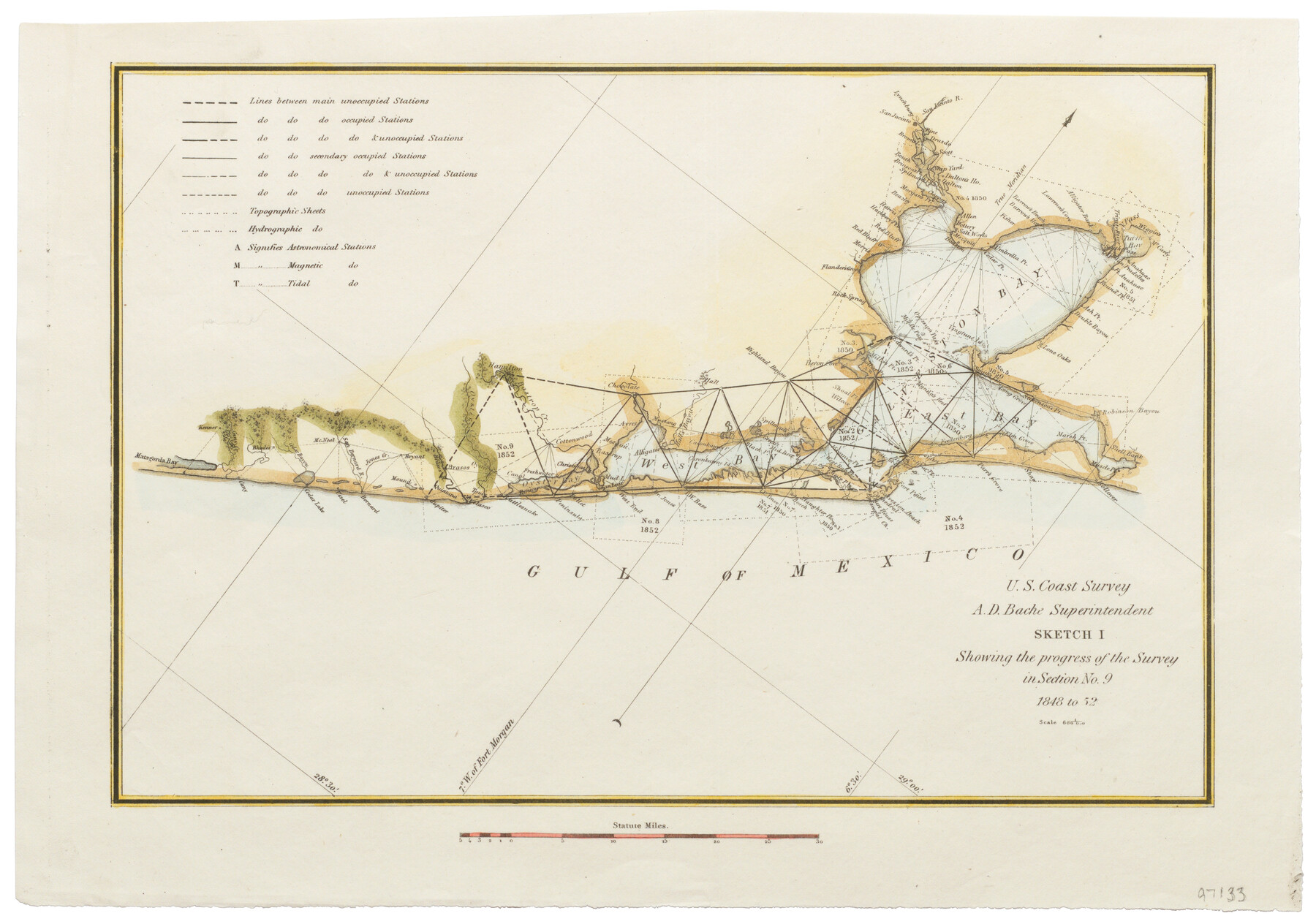 97133, Sketch I: Showing the Progress of the Survey in Section No. 9 [Galveston Bay]