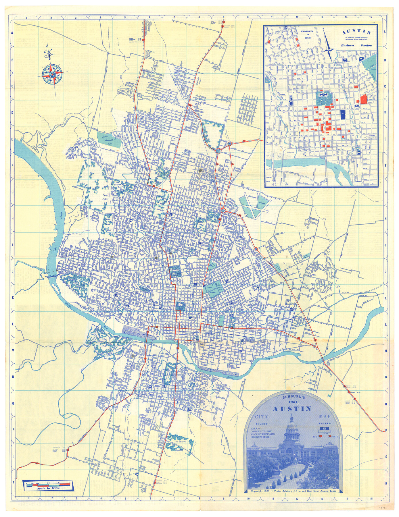 97142, Ashburn's 1951 Austin City Map, General Map Collection