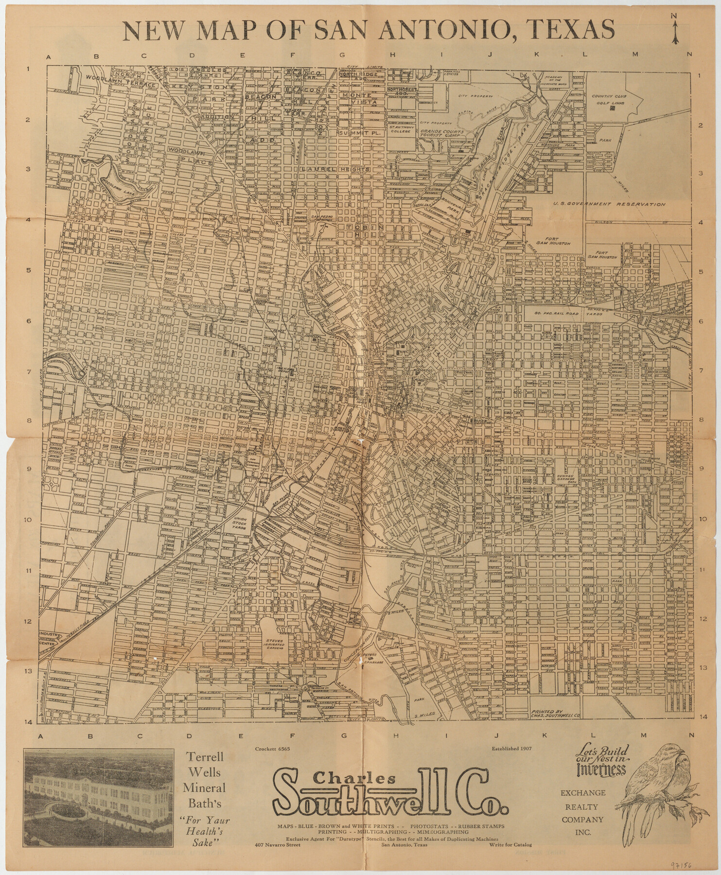 97156, New Map of San Antonio, Texas, General Map Collection