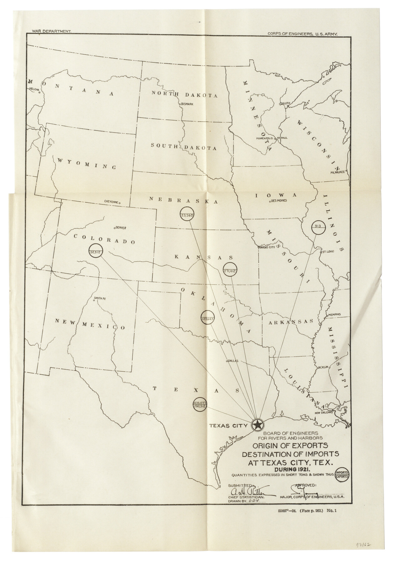 97162, Origin of Exports, Destination of Imports at Texas City, Tex. during 1921, General Map Collection