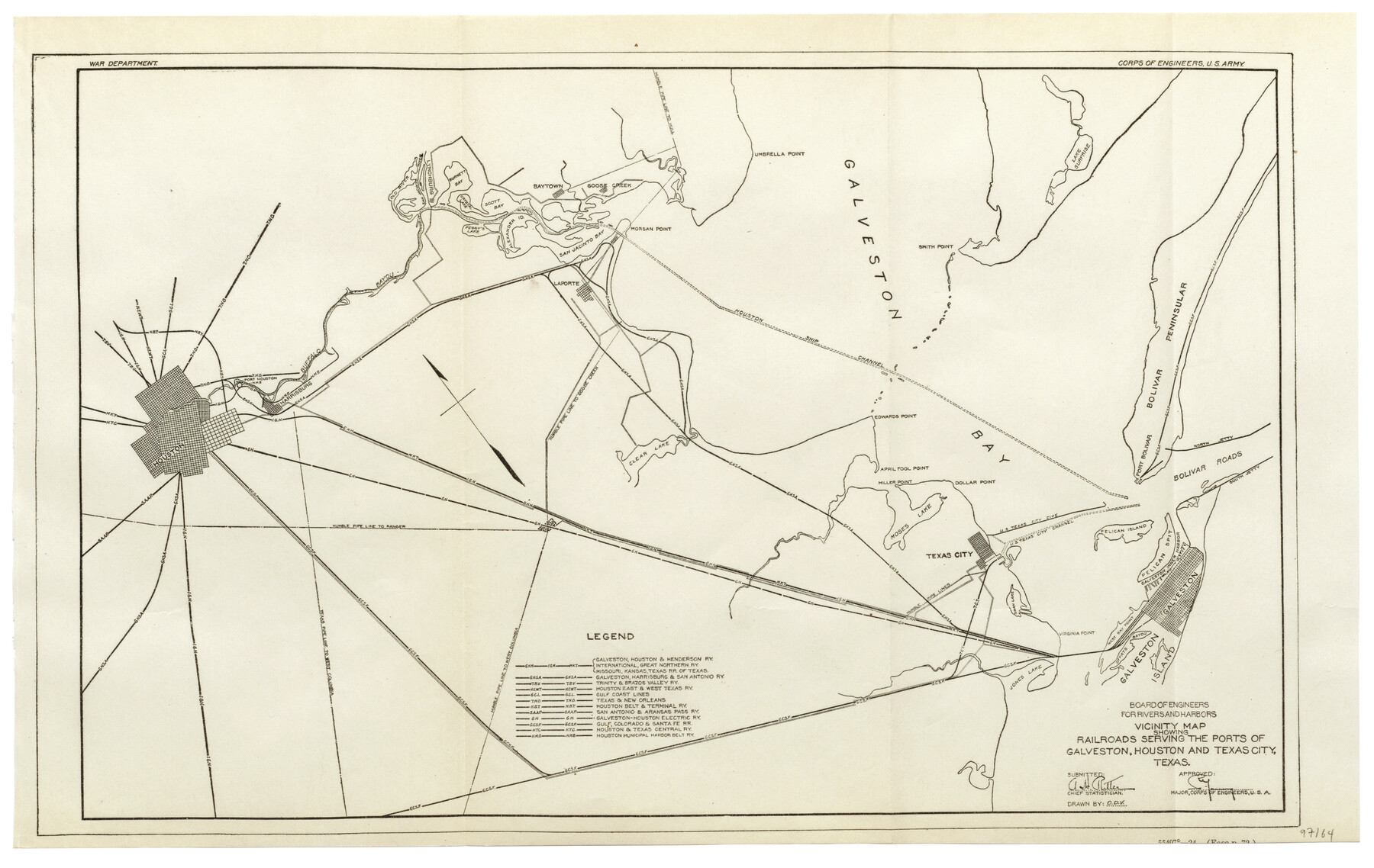 97164, Vicinity map showing railroads serving the ports of Galveston, Houston and Texas City, Texas, General Map Collection