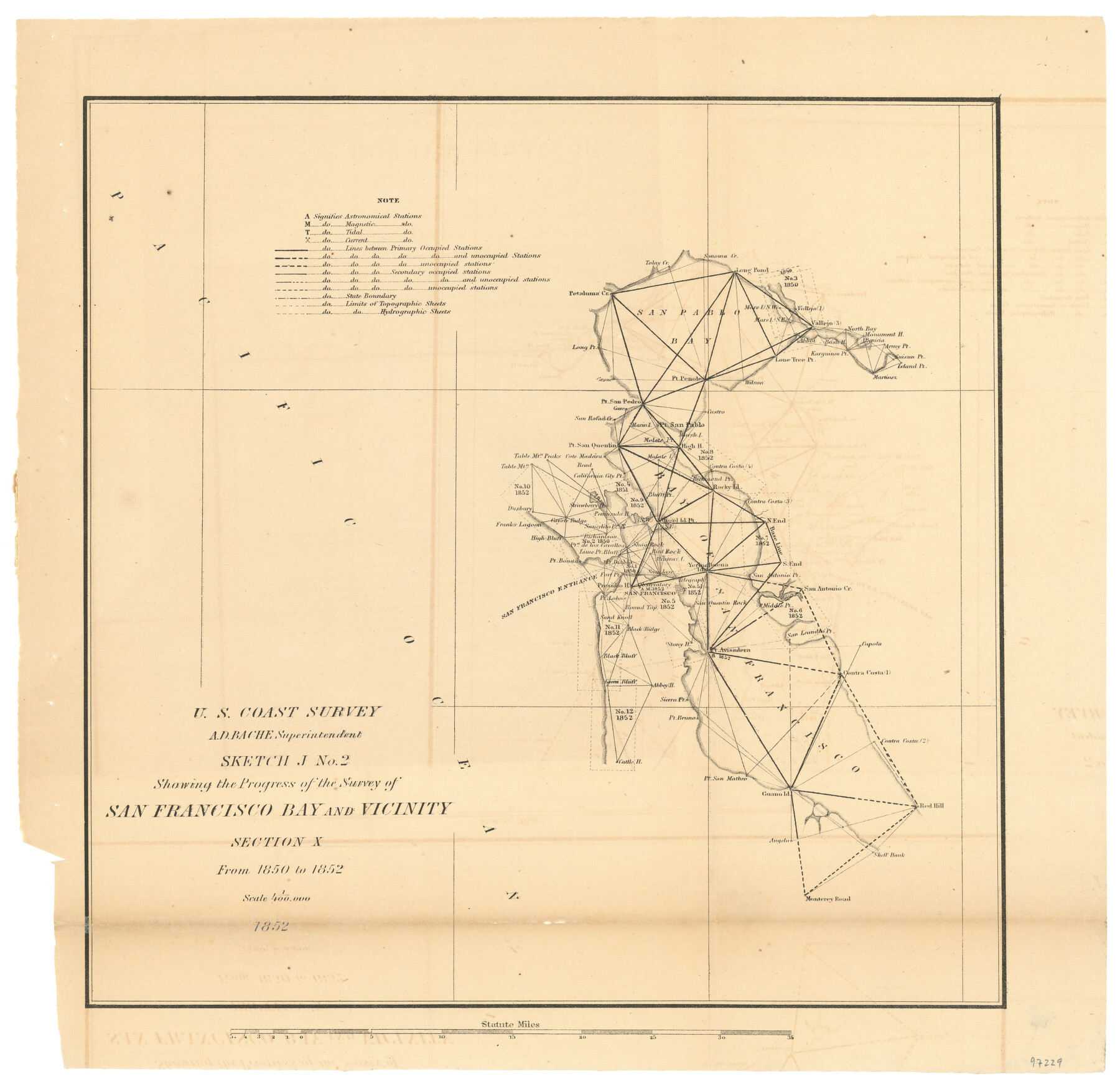 97229, Sketch J No. 2 Showing the Progress of the Survey of San Francisco Bay and Vicinity Section X From 1850 to 1852, General Map Collection