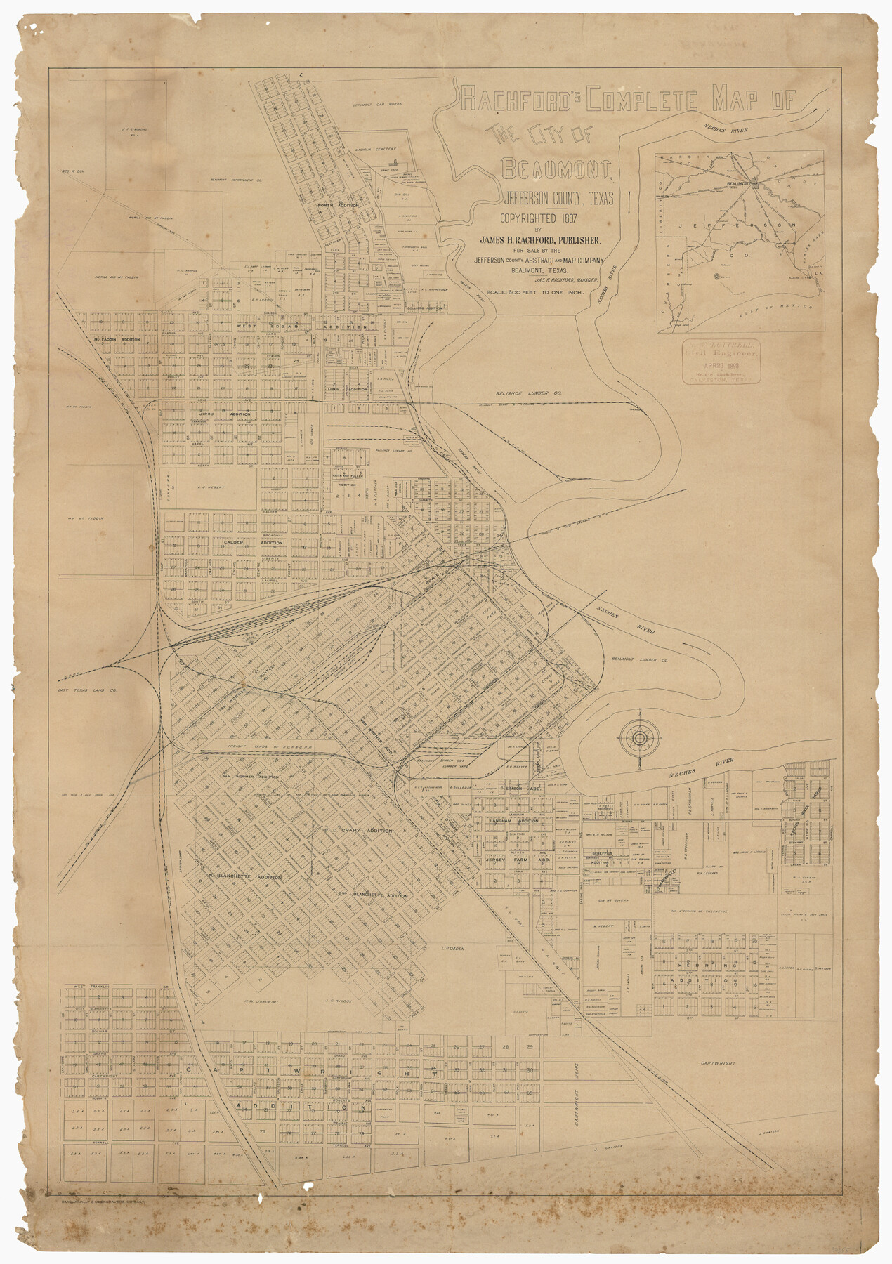 97355, Rachford's Complete Map of the City of Beaumont, General Map Collection