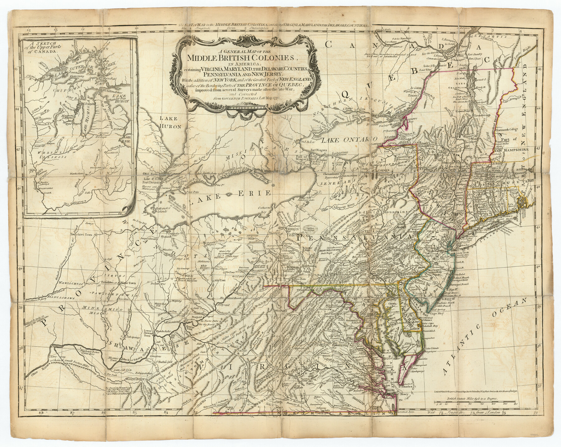97402, A General Map of the Middle British Colonies, in America. containing Virginia, Maryland, the Delaware Counties, Pennsylvania and New Jersey. With the addition of New York and of the Greatest Part of New England, General Map Collection
