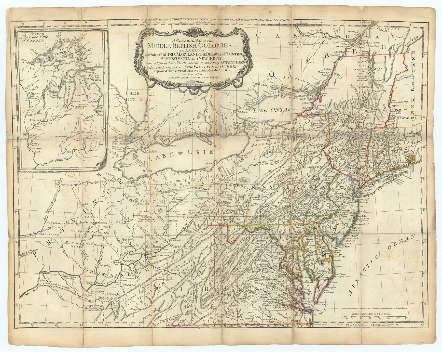 97402, A General Map of the Middle British Colonies in America containing Virginia, Maryland, the Delaware Counties, Pennsylvania and New Jersey with the addition of New York and of the greatest part of New England, General Map Collection