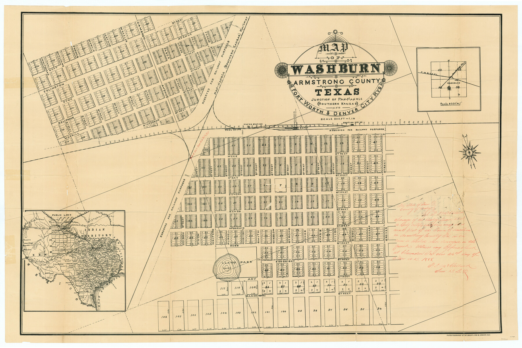 97426, Map of Washburn, Armstrong County, Texas junction of Pan-Handle (Southern Kansas) and Fort Worth & Denver City R'ys, General Map Collection